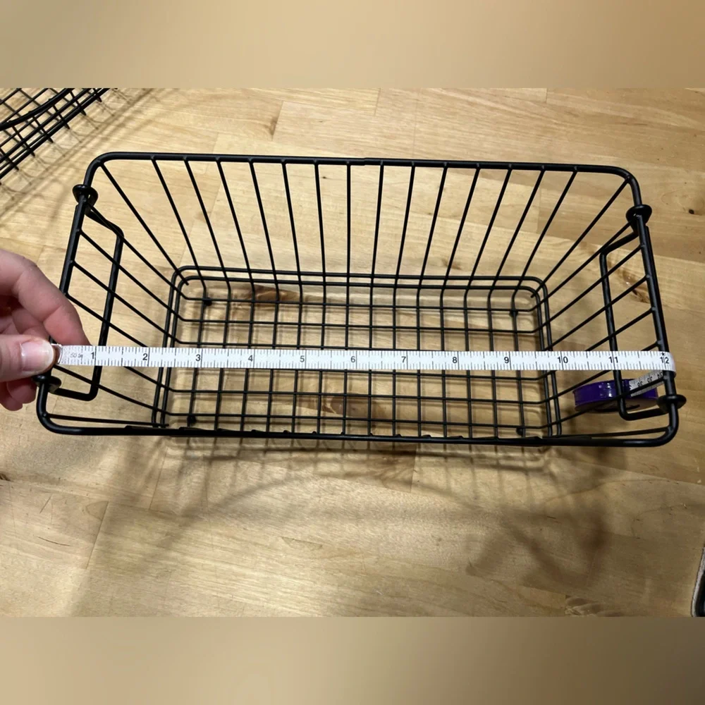 Set of 2 Black Wire Storage Baskets Stackable
